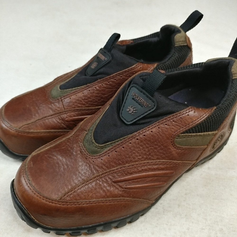 WOLVERINE Brown Leather Steel Toe Shoes Pull-on Wo